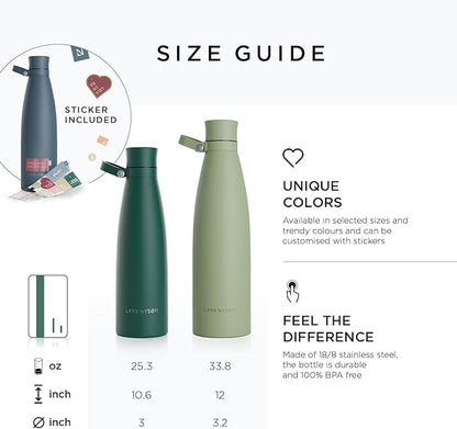 LARS NYSØM Stainless Steel Insulated Water Bottle 25oz 34oz | BPA-free Insulated Thermo Flask for Hot and Cold Beverages | Leakproof Drinking Bottle (Berry, 34oz)