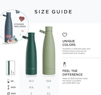 LARS NYSØM Stainless Steel Insulated Water Bottle 25oz 34oz | BPA-free Insulated Thermo Flask for Hot and Cold Beverages | Leakproof Drinking Bottle (Sage, 34oz)