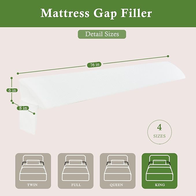 Bed Wedge Pillow for Headboard, Bed Gap Filler King of Headboard Pillow, Mattress Gap Filler Made with Triangle Pillow to Close The Gap (0-8") Between Headboard/Wall and Mattress (76"x8"x 6")
