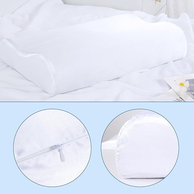 HOMBYS Satin Pillow Case for Contoured Support Pillow (DO NOT INCLUDE PILLOW) -Zippered Pillow Cover for Neck Pillow for Cervical 1 Pack-Silky, Smooth and Breathable (Wave Shape 20"x12.5")