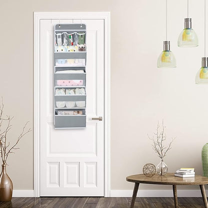 Univivi Door Hanging Organizer Nursery Closet Cabinet Baby Storage with 4 Large Pockets and 3 Small PVC Pockets for Cosmetics, Toys and Sundries with Gift Box (Grey)