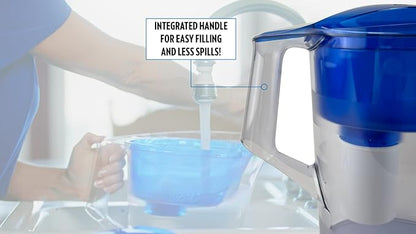 New Wave Enviro Alkaline Plus Water Filter Pitcher with Lead Removal, BPA Free Fridge Friendly Design, 64 Gallon Filter Life, 3.5 Liter Capacity with Integrated Handle, Blue