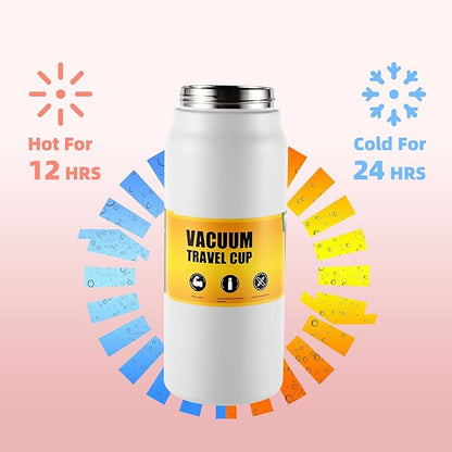 ColorSub 50oz Insulated Water Bottle With 2-in-1 Straw and Chug Leakproof Lid, BPA Free Stainless Steel Wide Mouth Sports Water Cup Flask White