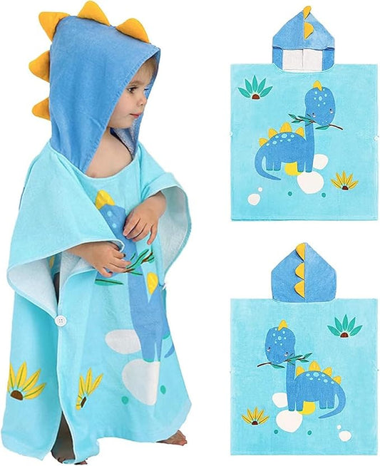 Kids Hooded Beach Bath Towel Poncho Robe Cotton Animal Pattern Children Toddler Wrap Swimming Pool Towel for Boys Girls, 23.6" x 23.6"
