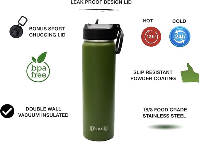 Sport Travel Outdoor Water Bottle with Spout and Straw Lids | Leak Proof | Insulated Stainless Steel Double Walled | BPA and Sweat free | Hot & Cold | For Kids Men & Women (Pink, 22 oz)