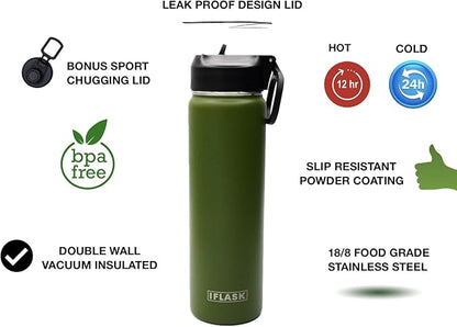Sport Travel Outdoor Water Bottle with Spout and Straw Lids | Leak Proof | Insulated Stainless Steel Double Walled | BPA and Sweat free | Hot & Cold | For Kids Men & Women (Pink, 22 oz)