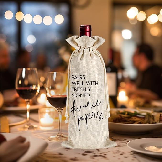 Qubereeree Divorce Gifts for Women Men, Pairs Well with Freshly Signed Divorce Papers Wine Bag New Beginning Divorce Party Decorations Supplies The End of An Error Divorce Breakup Gifts-11