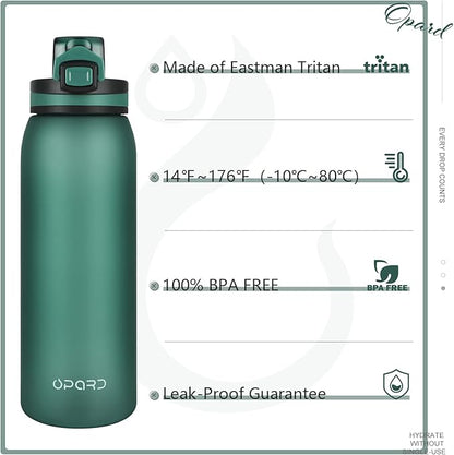 Opard 30oz Sports Water Bottle with Leak Proof Flip Top Lid BPA Free Tritan Reusable Plastic for Gym and Outdoor