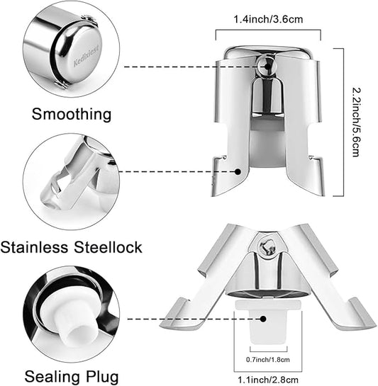 Sparkling Champagne Bottle Stoppers, 3-Pack Champagne Stoppers - Stainless Steel Wine Bottle Stoppers, Champagne Corks Vacuum Wine Storage Aerator Aerator Bottle Cap Sealer