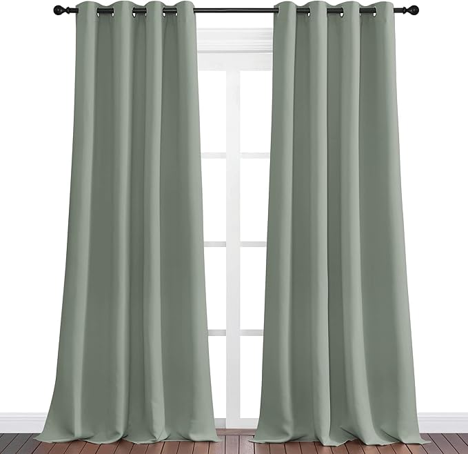 NICETOWN Greyish Green Blackout Curtains 96" Long for Office, Dining Room, Guest Room, Sound Reducing Heat and Cold Block Curtain Panels for Modern Room Decorative (55" Wide, 2 Pieces)