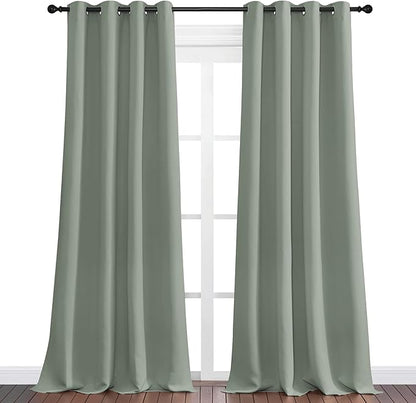 NICETOWN Greyish Green Blackout Curtains 96" Long for Office, Dining Room, Guest Room, Sound Reducing Heat and Cold Block Curtain Panels for Modern Room Decorative (55" Wide, 2 Pieces)