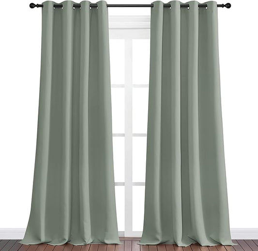 NICETOWN Greyish Green Blackout Curtains 96" Long for Office, Dining Room, Guest Room, Sound Reducing Heat and Cold Block Curtain Panels for Modern Room Decorative (55" Wide, 2 Pieces)