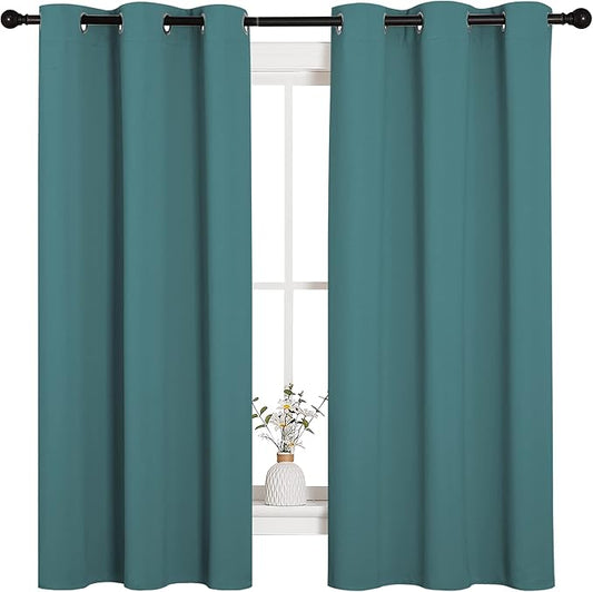 NICETOWN Thermal Insulated Solid Grommet Blackout Curtains/Drapes/Panels for Dining Room (Sea Teal, 1 Pair, 42 by 63-Inch)