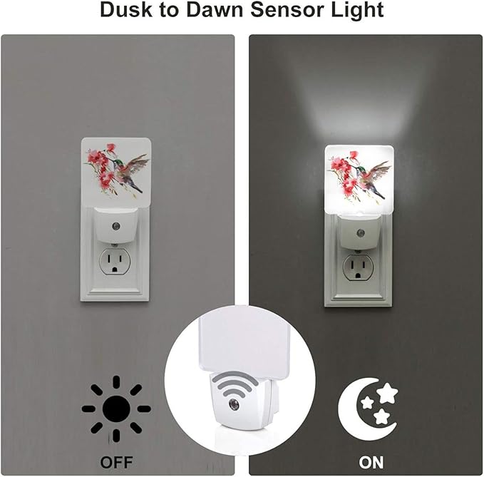 Funny Hummingbird Plug in Night Light Plug into Wall LED Nightlight Auto Sensor Dusk to Dawn lamp for Kids Girls Room Bedroom Bathroom Nursery Kitchen Hallway Stairs Home Decorative