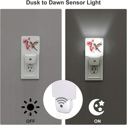 Funny Hummingbird Plug in Night Light Plug into Wall LED Nightlight Auto Sensor Dusk to Dawn lamp for Kids Girls Room Bedroom Bathroom Nursery Kitchen Hallway Stairs Home Decorative