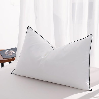 Soft Goose Down Pillows for Sleeping, 1 Pack Thin Hotel Feather Down Pillow with Airyfil™ Fillings, Flat Bed Pillow for Back, Stomach, Side Sleepers (King Size, 20×36 in.)