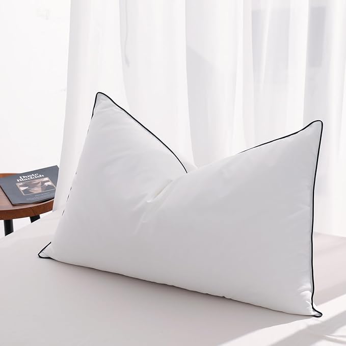 Soft Goose Down Pillows for Sleeping, 1 Pack Thin Hotel Feather Down Pillow with Airyfil™ Fillings, Flat Bed Pillow for Back, Stomach, Side Sleepers (Standard Size, 20×26 in.)