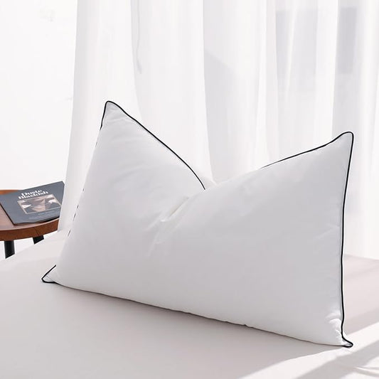 Soft Goose Down Pillows for Sleeping, 1 Pack Thin Hotel Feather Down Pillow with Airyfil™ Fillings, Flat Bed Pillow for Back, Stomach, Side Sleepers (Standard Size, 20×26 in.)