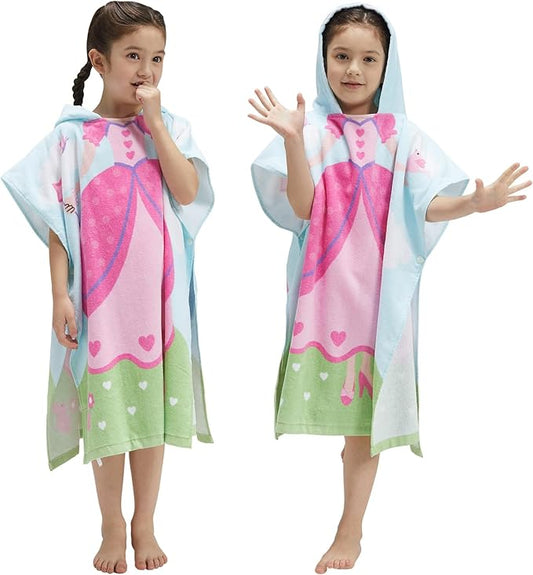 Kids Hooded Towel Bath Beach Soft Cotton Towels Girls Absorbent Pool Wrap with Hood Baby Toddler Poncho Robe(Princess,3-4Years/Height:33"-43")