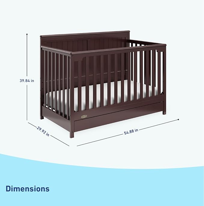 Graco Hadley 5-in-1 Convertible Crib with Drawer (Espresso) – Crib with Drawer Combo, Includes Full-Size Nursery Storage Drawer, Converts from Baby Crib to Toddler Bed, Daybed and Full-Size Bed