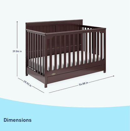Graco Hadley 5-in-1 Convertible Crib with Drawer (Espresso) – Crib with Drawer Combo, Includes Full-Size Nursery Storage Drawer, Converts from Baby Crib to Toddler Bed, Daybed and Full-Size Bed