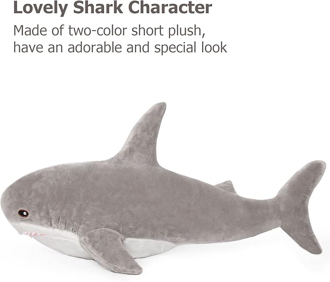 MorisMos Large Shark Stuffed Animal Cute, Giant Stuffed Shark Plush for Kids, 32in Big Stuffed Shark Toys for Birthday, Christmas, Gray