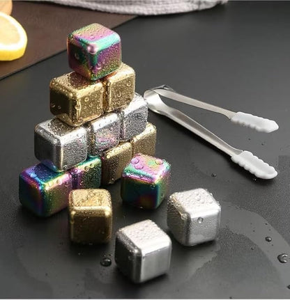 ShanSon Wine Chillers Metal Ice Cube 8 PCS Stainless Steel Whiskey Stones Reusable Whiskey Rocks Beverage Chilling Stones for Scotch and Bourbon Drinking Gifts Set for Men Dad Husband,Gold