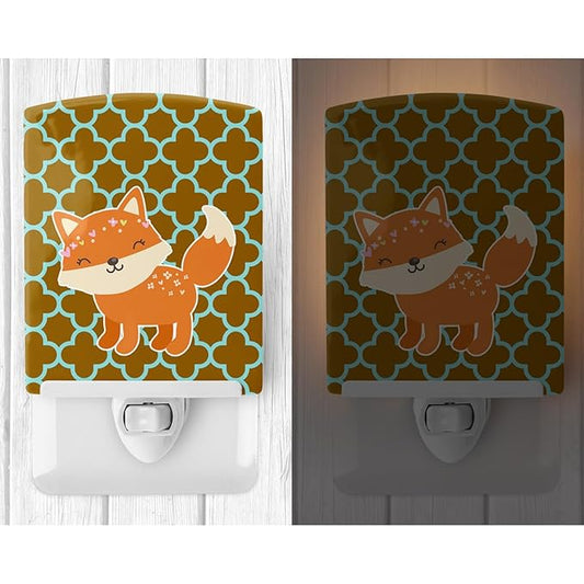 Caroline's Treasures BB6939CNL Fox on Quatrafoil Ceramic Night Light Compact, UL-Certified, Ideal for Bedroom, Bathroom, Nursery, Hallway, Kitchen, 6x4x3, Multicolor