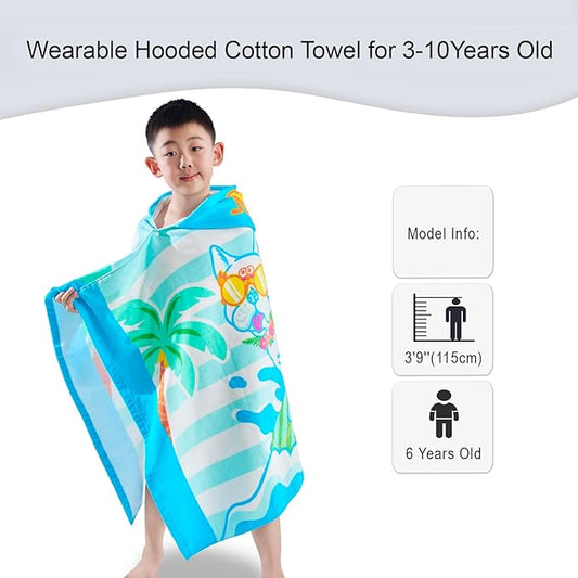 VOOVA & MOVAS Hooded Towels for Kids 3-10Years, Soft | Thick | 100% Cotton | Absorbent Towel Wrap, Perfect for Kids Beach, Pool, Bath, Swimming, Stripe Dog