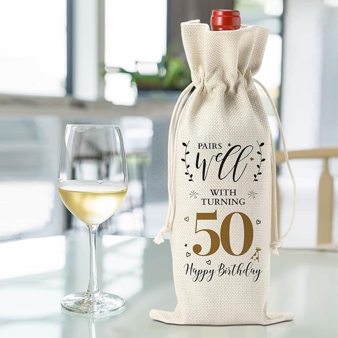 50th Birthday Gifts for Her Him Funny Wine Bag 50th Birthday Decorations Party Favors Anniversary Retirement 50 Year Old Gifts for Women Men Grandma Wife Sister Mom Grandpa Wine Gift Bag