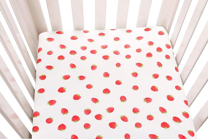 Bassinet Sheets (33" x 19") Compatible with Mika Micky, Baby Delight, Dream On Me, Amke and Other Rectangle Mattress, 2 Pack Fitted Sheets, 100% Jersey Knit Cotton 190GSM, Lemon and Strawberry