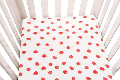 Bassinet Sheets (33" x 19") Compatible with Mika Micky, Baby Delight, Dream On Me, Amke and Other Rectangle Mattress, 2 Pack Fitted Sheets, 100% Jersey Knit Cotton 190GSM, Lemon and Strawberry