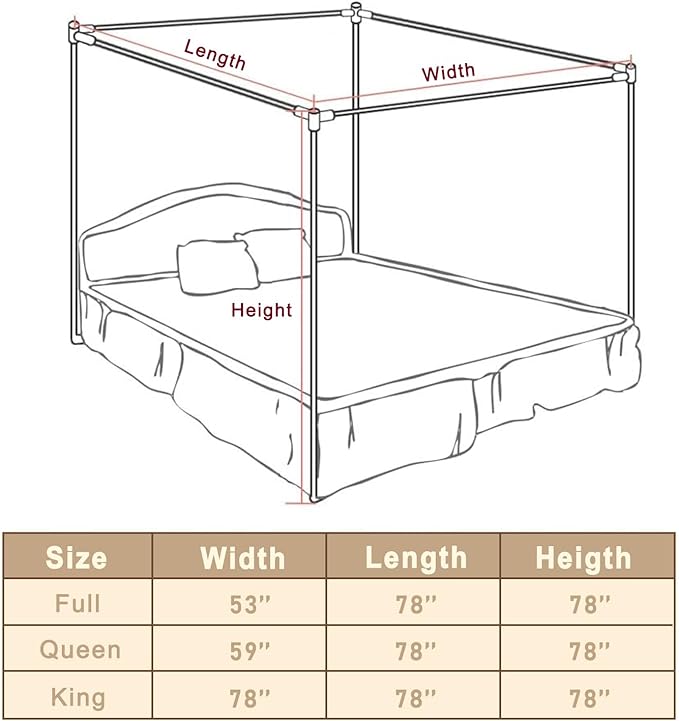 Canopy Bed Frame Queen Size Stainless Steel Canopy Poles for Bed, Canopy Bed Curtains Queen Bed Canopies & Drapes for 4 Corner Metal Bed Wood Bed Bedroom Decor