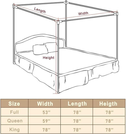Canopy Bed Frame Full Size Stainless Steel Canopy Poles for Bed, Canopy Bed Curtains Full Bed Canopies & Drapes for 4 Corner Metal Bed Wood Bed Bedroom Decor