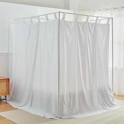 AIKASY White Canopy Bed Curtains with Top Ties and Tie Backs for Bedroom Decoration - King Size Bed Curtains with Windproof and Lightproof Features