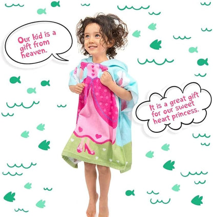 Hooded Bath Towels for Girls Kids Toddlers Children 2 to 6 Years Old Cotton Ultra Soft Absorbent Poncho Beach Towel for Pool Swim Pink Large Size 24"x 47" in Full-Length (Lovely Princess