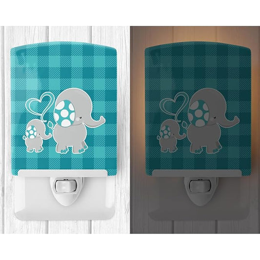 Caroline's Treasures BB6834CNL Mommy and Baby Elephant Ceramic Night Light Compact, UL-Certified, Ideal for Bedroom, Bathroom, Nursery, Hallway, Kitchen, 6x4x3, Multicolor