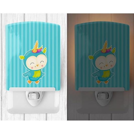 Caroline's Treasures BB9142CNL Bird Unicorn on Blue Stripes Ceramic Night Light Compact, UL-Certified, Ideal for Bedroom, Bathroom, Nursery, Hallway, Kitchen, 6x4x3, Multicolor
