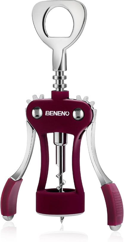 Wine Opener, Zinc Alloy Premium Wing Corkscrew Wine Bottle Opener with Multifunctional Bottles Opener, Sharp Corkscrew with Ergonomic Non-slip Wing Handle, Upgrade Purple