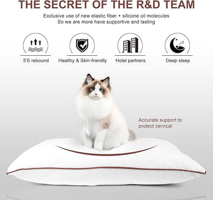 Luxury Comfort Bed Pillows - Hypoallergenic Polyester Microfiber Material - Premium Sleep Support for Side, Back, and Stomach Sleepers - Set of 4, Queen Size 18 x 28 inches, 45 cm x 70 cm