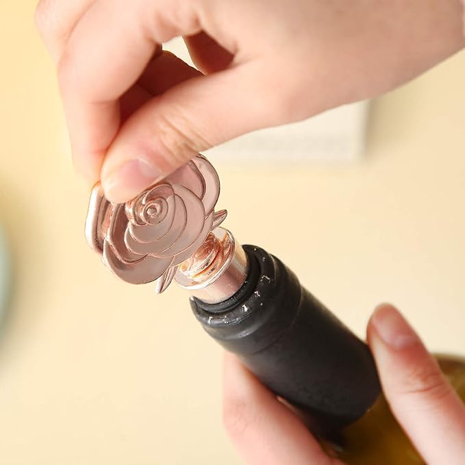 24PCS Wine and Beverage Rose Stopper Rose Gold Bottle Stoppers Keep Wine Fresh Holiday Party,Wedding Birthday Party Decor Wine Stoppers Wine Lovers Funny Gifts(24,Opp Rose Stopper)
