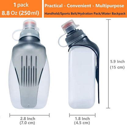 Water Bottle for Running No Bounce Water Bottle with Clip and Cover Cap,BPA-Free Plastic, 8.8oz (250ml) for Running/Marathon/Walking/Hiking/Cycling/Trail/Skiing (1 Pack)