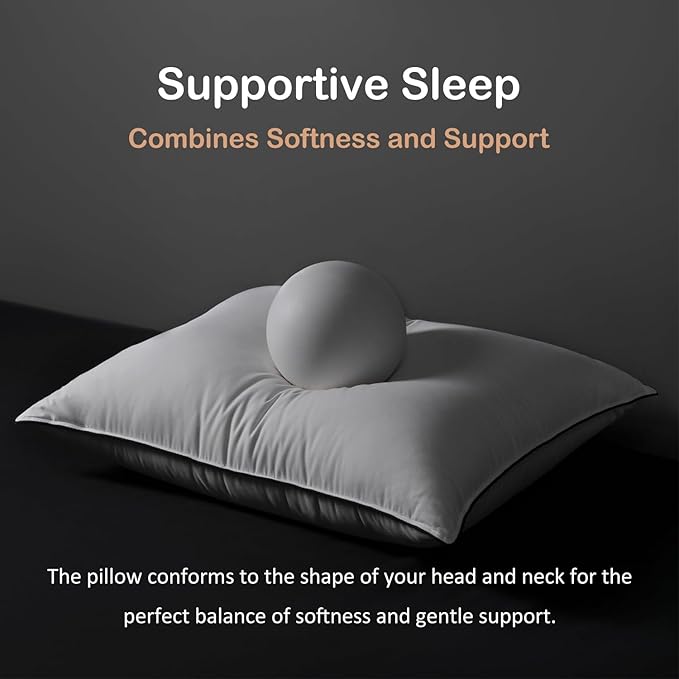 Luxury All Hungarian Goose Down Pillows Standard Size,Soft and Support Down Bed Pillow for Back,Side,Stomach Sleepers,480 Thread Count 100% Cotton Shell,Standard Size Soft Pillow 2 Pack 20"x26"