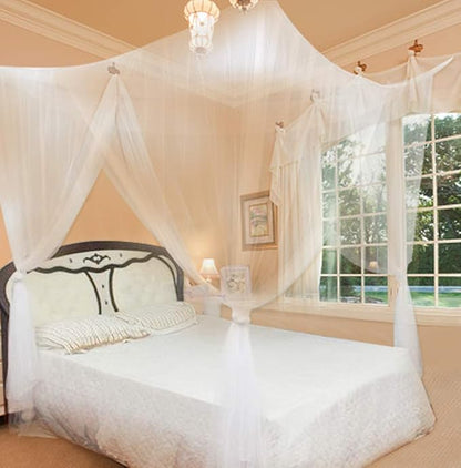 Mosquito Net Bed Canopy,4 Corner Post Curtains Bed Canopy Elegant Mosquito Net Set,Screen Netting Canopy Curtains,4 Corner Post Bed Canopy Mosquito Net Full Queen King Size Bedding(White)