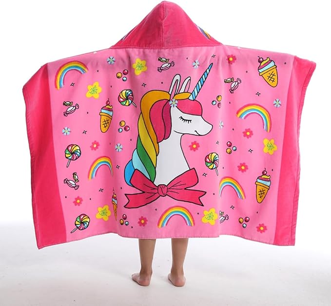 Hooded Towel for Kids, 100% Cotton Soft and Absorbent, Pool Bath Beach Swim Towel Wrap, Bathrobe Coverups for Girls and Boys, Extra Large:30"×50"(Unicorn)