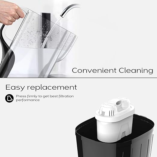 Frizzlife Water Filter Pitcher, Large 10 Cup Purifier with Filter Life Remind, Long Lasting, Adjustable Filtration Speed, Reduces Chlorine, Heavy Metals, Fluoride, Bad Taste & Odor, Dark