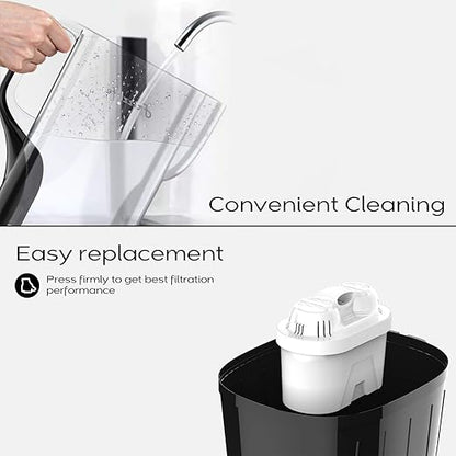 Frizzlife Water Filter Pitcher, Large 10 Cup Purifier with Filter Life Remind, Long Lasting, Adjustable Filtration Speed, Reduces Chlorine, Heavy Metals, Fluoride, Bad Taste & Odor, Dark