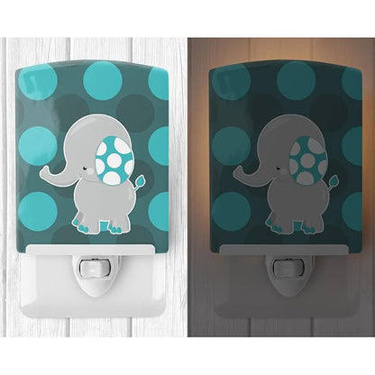 Caroline's Treasures BB6837CNL Polkadot Grey Elephant Ceramic Night Light Compact, UL-Certified, Ideal for Bedroom, Bathroom, Nursery, Hallway, Kitchen, 6x4x3, Multicolor