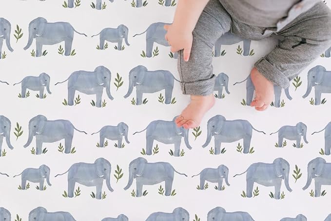 TotAha Premium Stretchy Crib Sheets (2-Pack)-Hypoallergenic, Silky Comfort, Buttery Soft, Calming Effect, All-Season Jersey-Knit Sheets, 9'' Extra Deep Pocket (Belgian & Blue Painted Elephant)