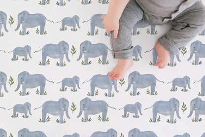 TotAha Premium Stretchy Crib Sheets (2-Pack)-Hypoallergenic, Silky Comfort, Buttery Soft, Calming Effect, All-Season Jersey-Knit Sheets, 9'' Extra Deep Pocket (Belgian & Blue Painted Elephant)